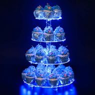 YestBuy 4 Tier Round Cupcake Stand  Premium Cupcake Holder  Acrylic Cupcake Tower Display- Cady Bar Party Decor + LED Light String  Ideal for Weddings, Birthday Parties & Events