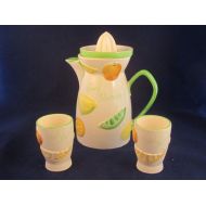 /YesterdaysRAVE Mid Century Napco Ceramic Good Morning Juice Pitcher & 2 Glasses