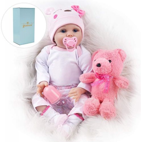  Yesteria Real Life Reborn Baby Dolls Girl Silicone Cotton Body Pink Outfit 22 Inches