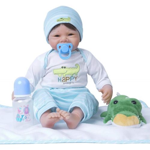  Yesteria Real Life Silicone Reborn Baby Dolls Boy Look Real White Light Blue Outfit 22 Inches