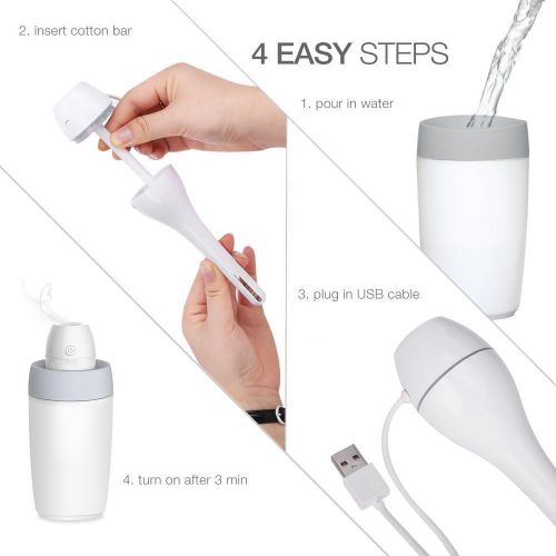  Yesurprise USB Cool Mist Humidifier, Portable Mini with Auto Shut-Off, Multi Use for Travel Office Desk Car Hotel Kids Bedroom with Water Bottle (White)