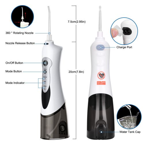  Yesurprise YESURPISE Cordless Water Flosser Portable Dental Oral Irrigator Professional 3 Modes USB Rechargeable IPX7 Waterproof with 4 Jet Tips Teeth Cleaner for Home and Travel-Black