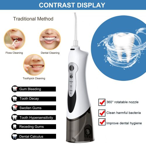  Yesurprise YESURPISE Cordless Water Flosser Portable Dental Oral Irrigator Professional 3 Modes USB Rechargeable IPX7 Waterproof with 4 Jet Tips Teeth Cleaner for Home and Travel-Black