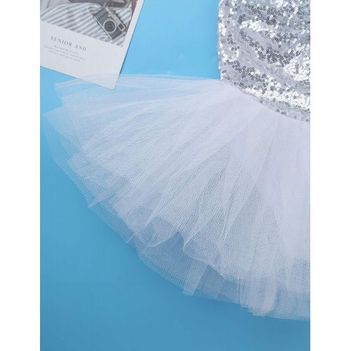  YiZYiF Girls Swan Lake Costumes Princess Sequined Dance Tutu Ballet Dress Leotard with Arm Sleeves Hair Clip