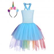 YiZYiF Children Girl Mythical Dress Kids Princess Tutus Party Dresses Easter Halloween Costume Rainbow Train