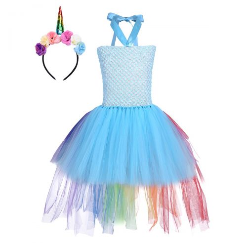  YiZYiF Children Girl Mythical Dress Kids Princess Tutus Party Dresses Easter Halloween Costume Rainbow Train