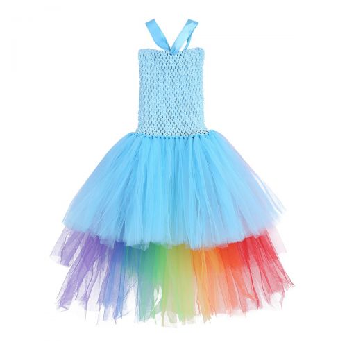  YiZYiF Children Girl Mythical Dress Kids Princess Tutus Party Dresses Easter Halloween Costume Rainbow Train