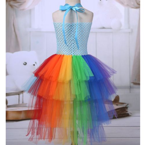  YiZYiF Children Girl Mythical Dress Kids Princess Tutus Party Dresses Easter Halloween Costume Rainbow Train