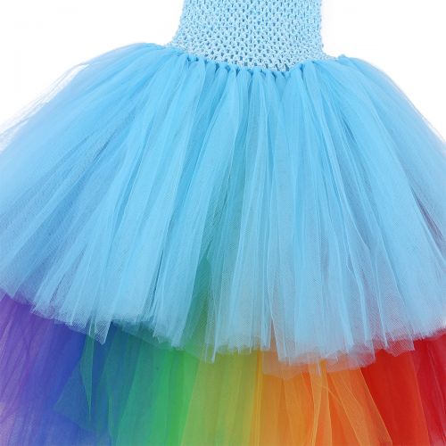  YiZYiF Children Girl Mythical Dress Kids Princess Tutus Party Dresses Easter Halloween Costume Rainbow Train