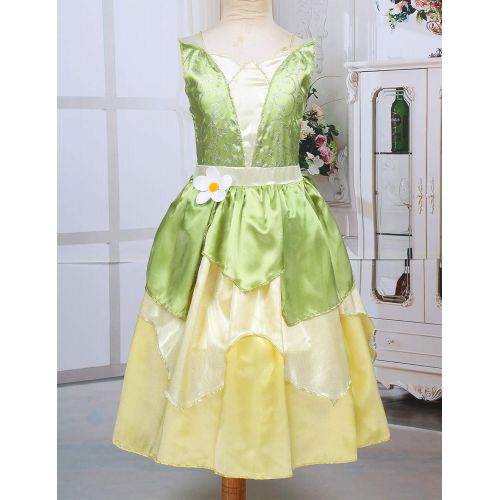  YiZYiF Girls Classic Princess&The Frog Shimmer Costume Halloween Birthday Party Dress Up