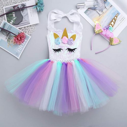  YiZYiF Girls Pastel Flowers Eyes Tutu Dress with Headband Princess Birthday Outfits Halloween Dress up