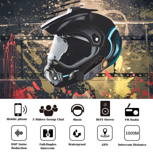  Yideng Bluetooth for Motorcycle Helmet Headset Wireless Intercom Interphone BT-S2 Walkie-Talkie Supports FM Radio GPS Voice Command Music Hands-Free up to 3 Riders Communication in