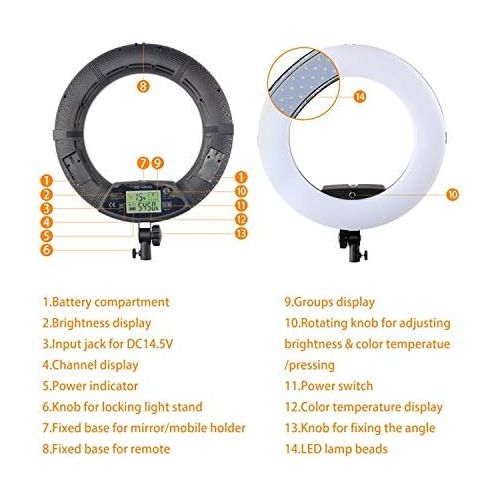  Yidoblo 96W 18 480 LED Ring Light Kit with Makeup Mirror,Tripod Stand,Camera Phone Holder and Bag,Bicolor Continuous Lighting for Photo Studio Video Portrait Film Selfie Youtube Ph