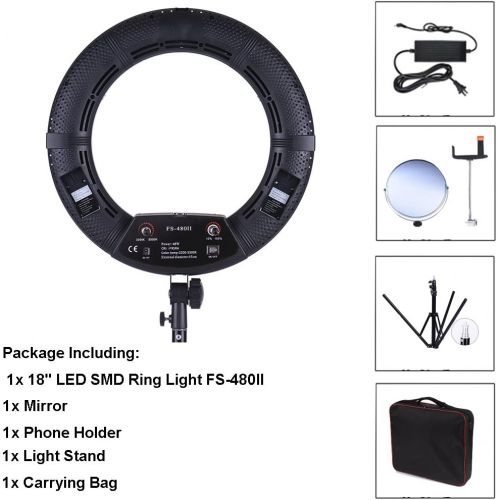  Yidoblo 96W 18 480 LED Ring Light Kit with Makeup Mirror,Tripod Stand,Camera Phone Holder and Bag,Bicolor Continuous Lighting for Photo Studio Video Portrait Film Selfie Youtube Ph