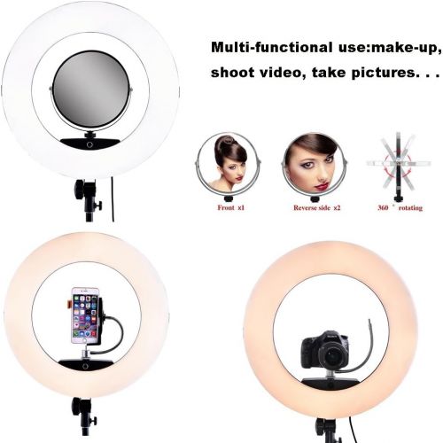  Yidoblo 96W 18 480 LED Ring Light Kit with Makeup Mirror,Tripod Stand,Camera Phone Holder and Bag,Bicolor Continuous Lighting for Photo Studio Video Portrait Film Selfie Youtube Ph