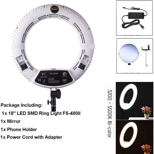  Yidoblo 96W Bicolor 480 LED Ring Light Kit with Makeup Mirror,Light Stand, Camera Phone Holder and Carrying Bag,Dimmable 3200K-5500K Continuous Lighting for Photo Studio Video Phot