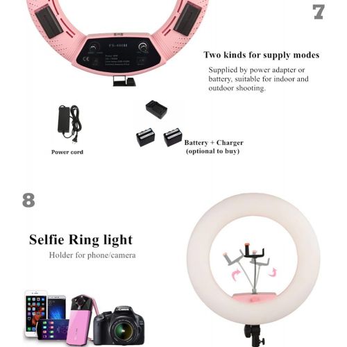  Yidoblo 96W Bicolor 480 LED Ring Light Kit with Makeup Mirror,Light Stand, Camera Phone Holder and Carrying Bag,Dimmable 3200K-5500K Continuous Lighting for Photo Studio Video Phot