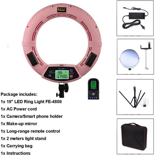  Yidoblo 96W Bicolor 480 LED Ring Light Kit with Makeup Mirror,Light Stand, Camera Phone Holder and Carrying Bag,Dimmable 3200K-5500K Continuous Lighting for Photo Studio Video Phot