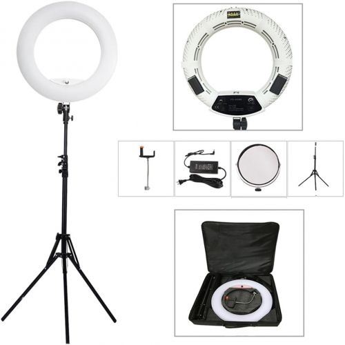  Yidoblo 96W 18 LED Ring Light Kit FE-480II Black Photo Studio Video Portrait Selfie Makeup Youtub Lighting Bicolor with Remote, PhoneCamera Holder, Mirror, Light Stand, Batteries&