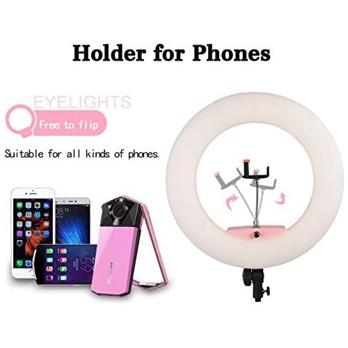  Yidoblo 96W 18 LED Ring Light Kit FE-480II Pink Video Studio Portrait Selfie Makeup YouTube Lighting Bicolor with Remote, PhoneCamera Holder, Mirror, Light Stand, Two Batteries&Ch