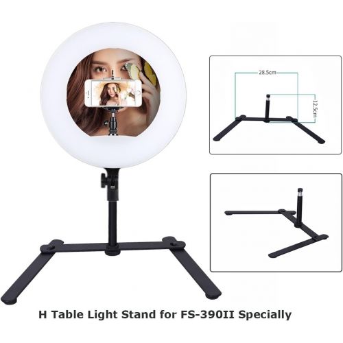  Yidoblo 12 Dimmable LED Light Ring FS-390II Kit with H Table Stand, Batteries, Chargers, Carrying Bag, Photo Holder for Portrait Selfie YouTube Photo Video Studio Photography Light