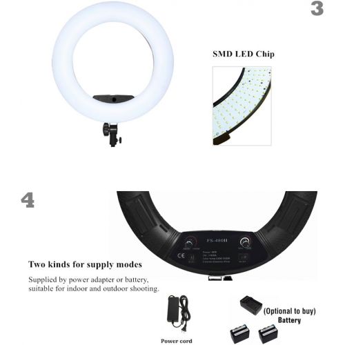  Yidoblo 18 Dimmable Bi-Color LED Light Ring FS-390II Kit with Mini Table Stand, Batteries, Chargers, Carrying Bag, Photo Holder for Portrait Selfie YouTube Photo Video Studio Photo