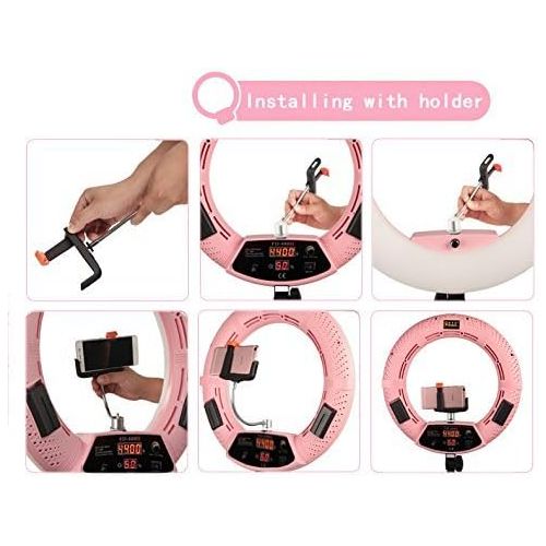  Yidoblo 18 LED Ring Light Kit Bi-color Dimmable Photo Studio Video Portrait Film Selfie Youtube Photography Lighting Set With PhoneCamera Holder, Makeup Mirror, Stand and Travel B