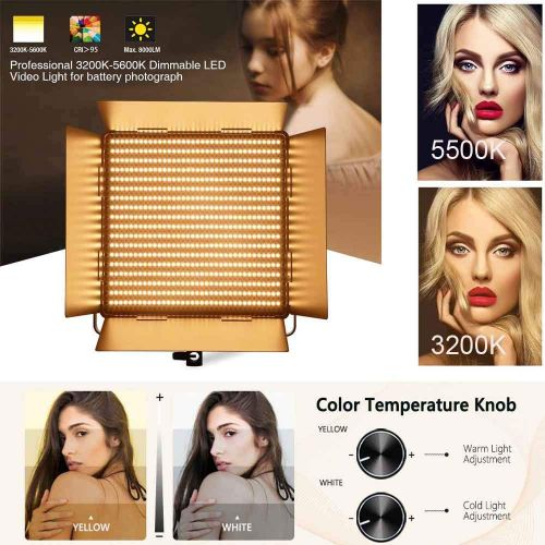  Yidoblo Idobol D-2000 High Power 1724 LED Continuous Lighting, 140W 11000 Lumen Studio Video Photography Light Panel with Barndoor and Filters, DMX Compatible