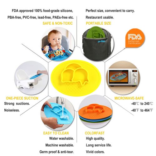  Yii Design Yii Silicone Baby Placemat with Suction Divided Kids Plates& Bowl for Restaurant, Dining Mats for Children...