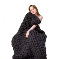 /Yijiujiuer Chunky Knit Blanket Giant Throw Merino Wool Yarn Hand Made Bed Sofa Chair Mat (Pink 40x60)