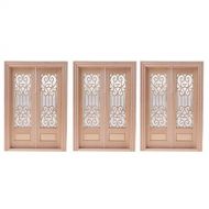 Yiju 1/12 Dollhouse Hollow Screen Double Door Unpainted Miniature Accessory 3pcs