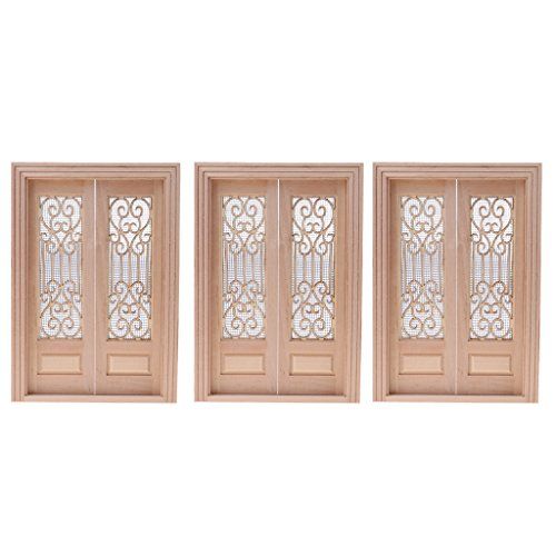  Yiju 1/12 Dollhouse Hollow Screen Double Door Unpainted Miniature Accessory 3pcs