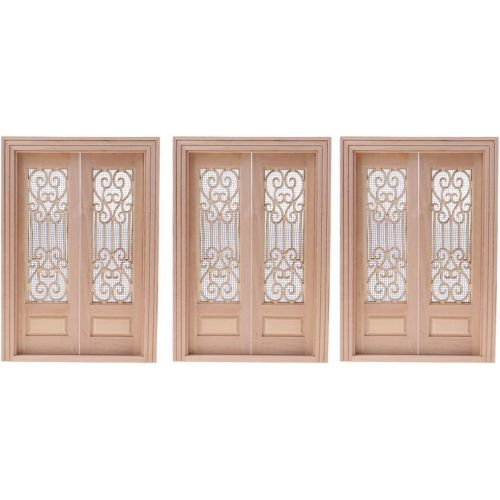  Yiju 1/12 Dollhouse Hollow Screen Double Door Unpainted Miniature Accessory 3pcs