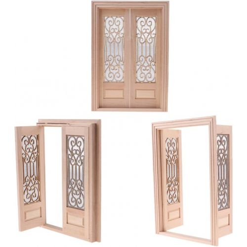  Yiju 1/12 Dollhouse Hollow Screen Double Door Unpainted Miniature Accessory 3pcs