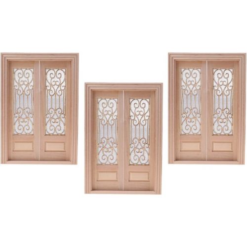  Yiju 1/12 Dollhouse Hollow Screen Double Door Unpainted Miniature Accessory 3pcs