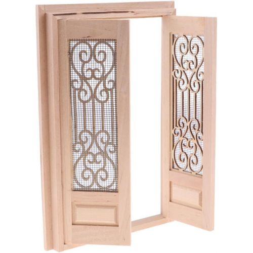  Yiju 1/12 Dollhouse Hollow Screen Double Door Unpainted Miniature Accessory 3pcs