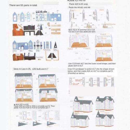  Yiju 3D Puzzle DIY Dollhouse Assembly Kit, Blue House
