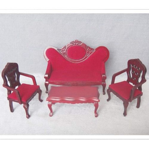  Yiju Wine Red Velvet Sofa Chair & Floor Lamp Set for 1/12 Dolls House Living Room