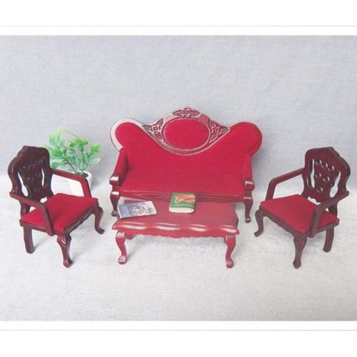  Yiju Wine Red Velvet Sofa Chair & Floor Lamp Set for 1/12 Dolls House Living Room