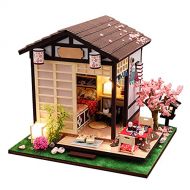 Yiju DIY Dollhouse Wooden Miniature Furniture Kit Mini Japanese Style House Cottage with LED Light and Simualtion Furniture Set Best Birthday Gifts