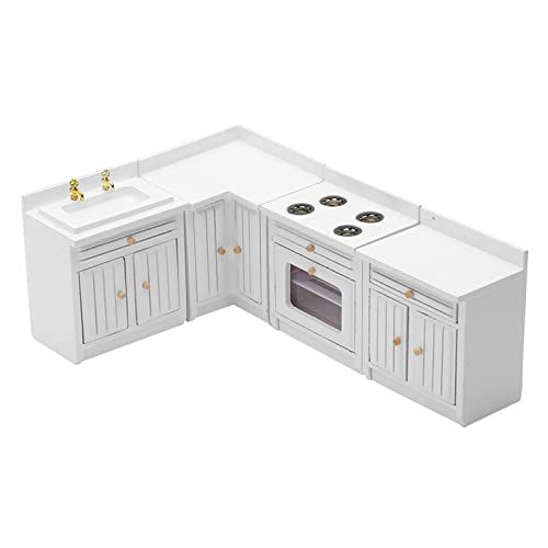  Yiju 1:12 Kitchen Cabinet Stove Sink Furniture White Dolls House Miniature Decor