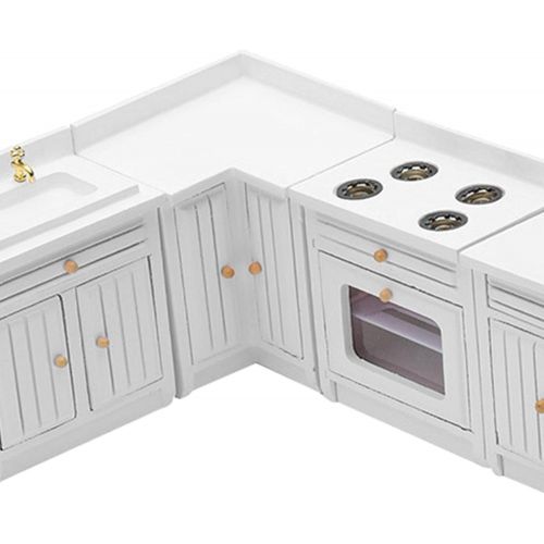  Yiju 1:12 Kitchen Cabinet Stove Sink Furniture White Dolls House Miniature Decor