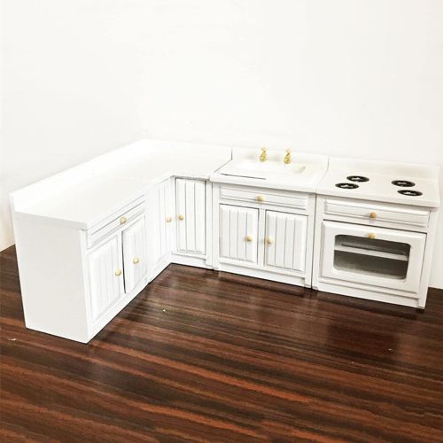  Yiju 1:12 Kitchen Cabinet Stove Sink Furniture White Dolls House Miniature Decor