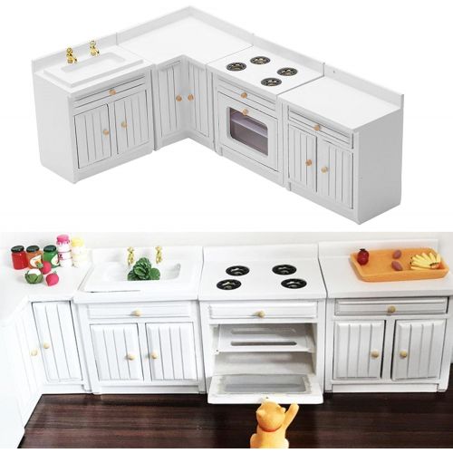  Yiju 1:12 Kitchen Cabinet Stove Sink Furniture White Dolls House Miniature Decor
