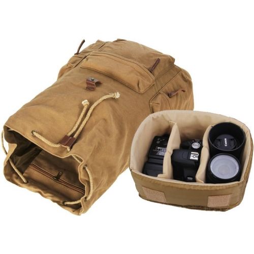  Yimidear Camera Canvas Backpack,DSLR SLR Camera Shoulder Bags Backpack With Waterproof Cover And Inner Tank Bag for Sony Canon Nikon Olympus (Khaki)