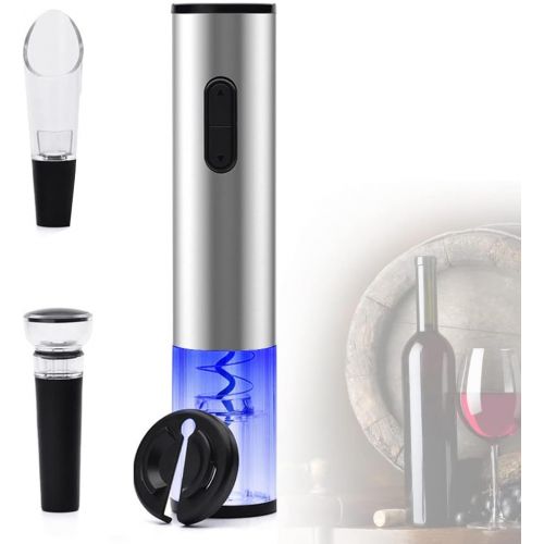  Yimikia Full Stainless Steel Electric Wine Opener Battery Powered Operated Cordless Automatic Wine Openers Electric Corkscrew Wine Bottle Openers with Foil Cutter, Vacuum Pump, Win