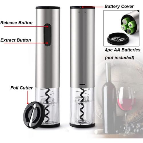  Yimikia Full Stainless Steel Electric Wine Opener Battery Powered Operated Cordless Automatic Wine Openers Electric Corkscrew Wine Bottle Openers with Foil Cutter, Vacuum Pump, Win