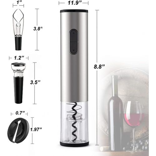  Yimikia Full Stainless Steel Electric Wine Opener Battery Powered Operated Cordless Automatic Wine Openers Electric Corkscrew Wine Bottle Openers with Foil Cutter, Vacuum Pump, Win