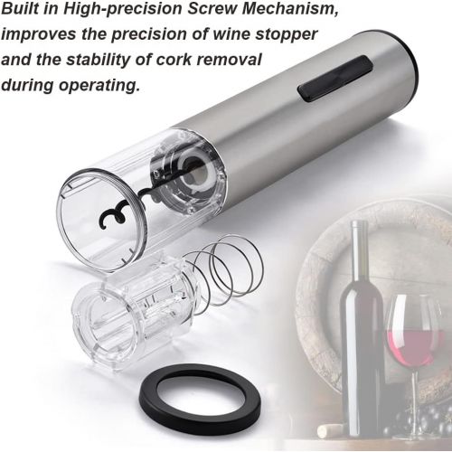  Yimikia Full Stainless Steel Electric Wine Opener Battery Powered Operated Cordless Automatic Wine Openers Electric Corkscrew Wine Bottle Openers with Foil Cutter, Vacuum Pump, Win