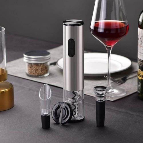  Yimikia Full Stainless Steel Electric Wine Opener Battery Powered Operated Cordless Automatic Wine Openers Electric Corkscrew Wine Bottle Openers with Foil Cutter, Vacuum Pump, Win